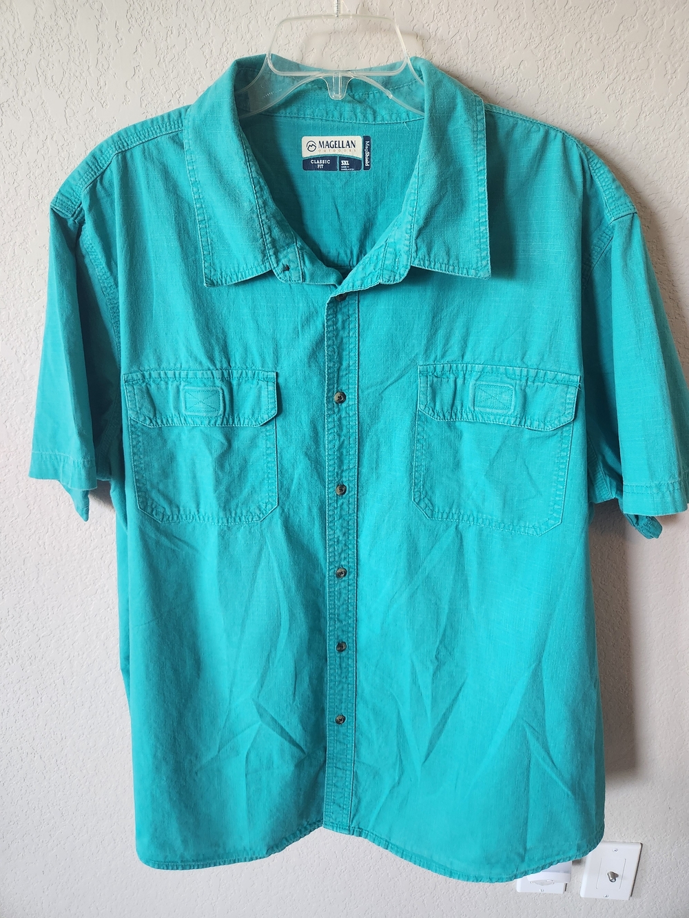 Magellan Outdoors Men’s Teal Short-Sleeve Button-Up Shirt